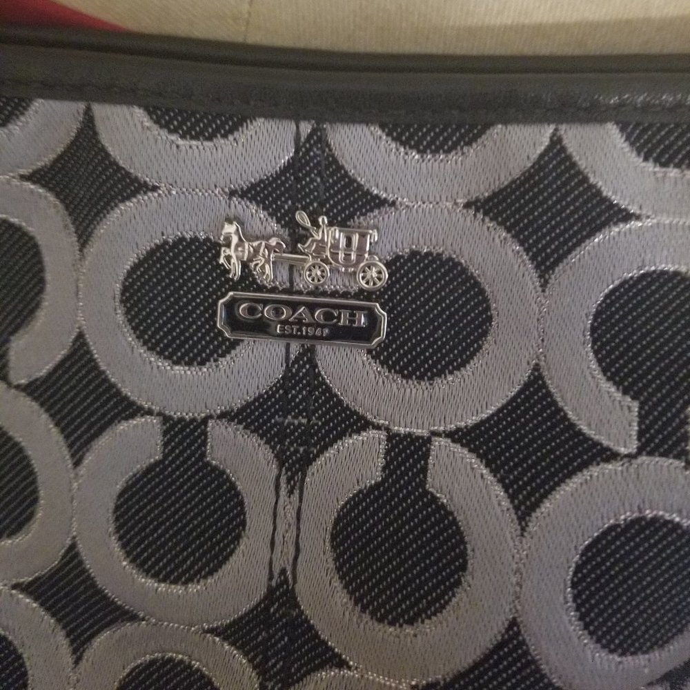 Coach Small Black and Silver Signature Handbag With COA